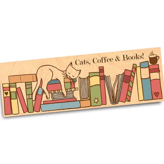 Cats, Coffee & Books Wood Bookmark
