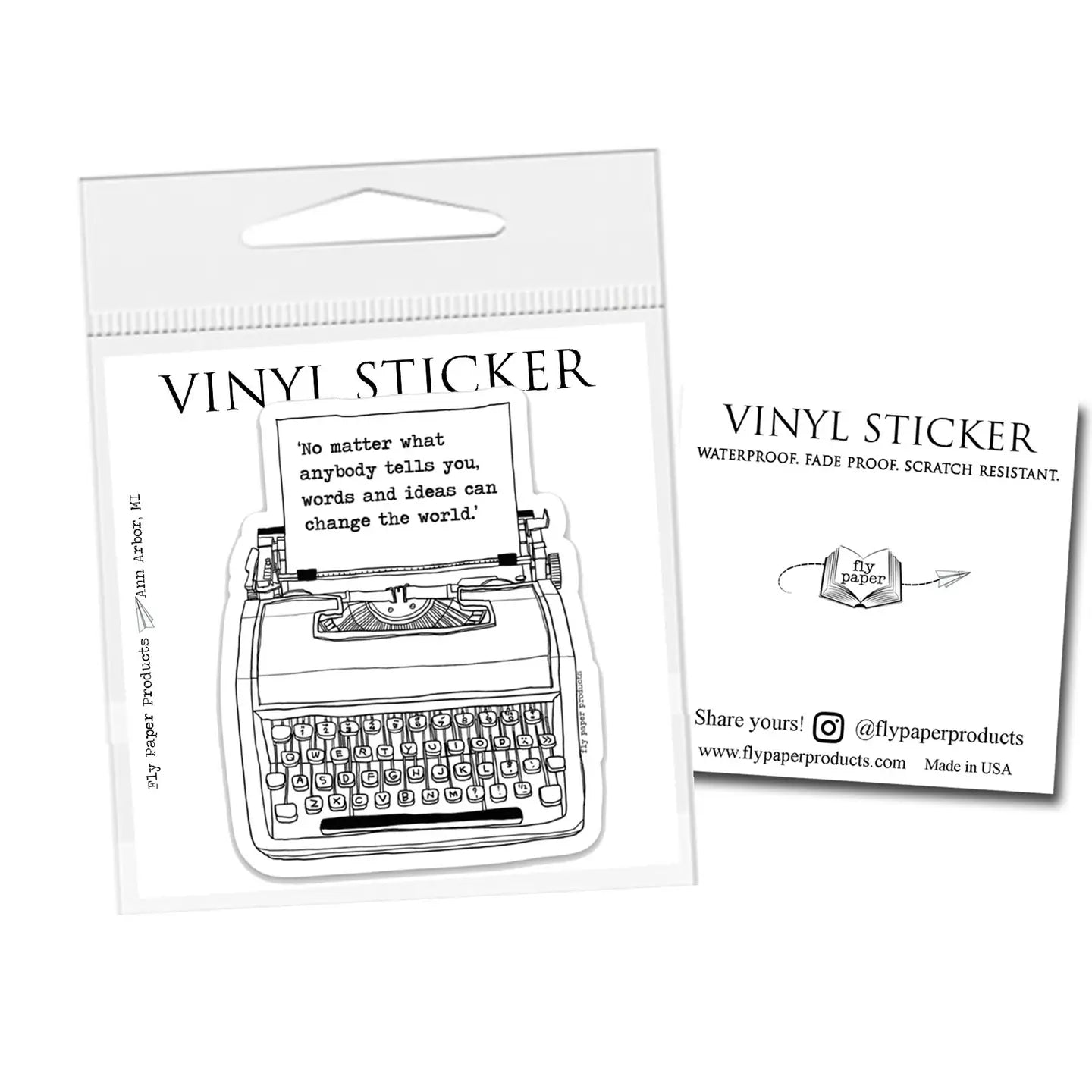 Words and Ideas Change the World Typewriter Vinyl Sticker